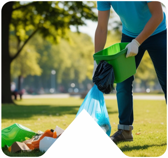 Man picking litter in a park
